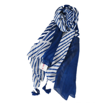 Basic Fashion print style women wide cotton printed stripe linen tassels scarf